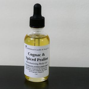 Aged Brandy & Spiced Praline Natural Body Oil, Massage Oil, Hydrating Oil, Moisturizing Oil, Scented Body Oil,