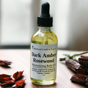 Dark Amber Rosewood Body Oil, Natural Body Oil, Massage Oil, Hydrating Oil, Moisturizing Oil, Scented Body Oil,