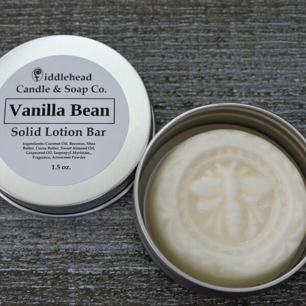 Solid Lotion Bar, Vanilla Bean scented,  Massage Bar, Solid Lotion Stick,  Hand & Body Lotion, Travel Lotion