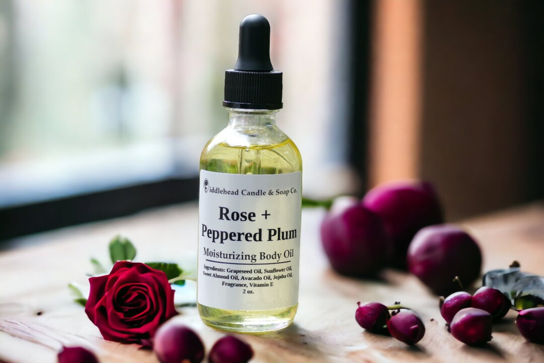 Rose & Peppered Plum Body Oil, Natural Body Oil, Massage Oil, Hydrating