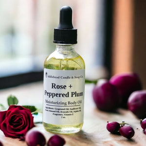 Rose & Peppered Plum Body Oil, Natural Body Oil, Massage Oil, Hydrating Oil, Moisturizing Oil, Scented Body Oil,