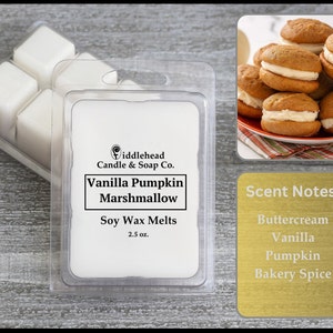 Vanilla Pumpkin Marshmallow Soy Wax Melts, Strong Scented Wax Melts, Wax Warmer Cubes, Fall Wax Tarts, Soy Blend Wax Melts, Wax Snap Bars