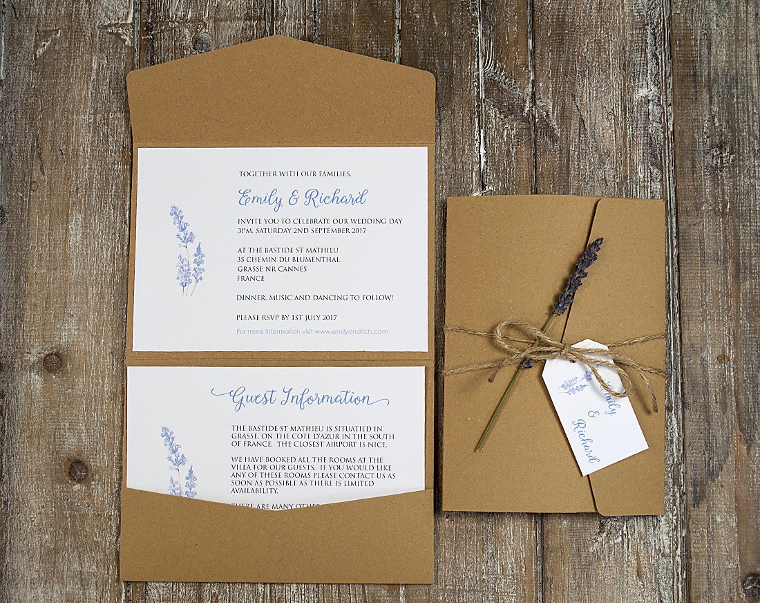 Rustic lavender pocketfold wedding invitation with jute twine Etsy