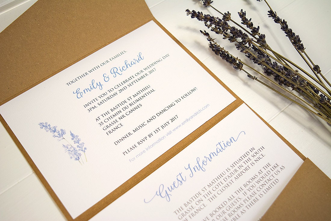 Rustic lavender pocketfold wedding invitation with jute twine Etsy