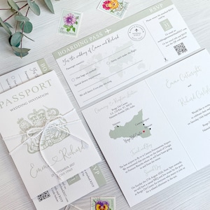 Passport wedding invitation, boarding pass RSVP, destination map, travel stamp, plane ticket invite, luggage save the date, wedding abroad