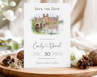 Wedding venue sketch Save the Date cards, Custom watercolour painting illustration of YOUR  venue, personalised unique drawing invites