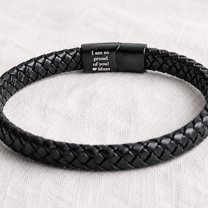 Men's Leather Bracelet, Hidden Message Engraving, Personalised gift for him