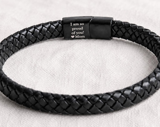 Men's Leather Bracelet, Hidden Message Engraving, Personalised gift for him
