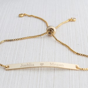 Name Bracelet, Silver, Gold or Rose gold plated, Date Bracelet, Engraved bar bracelet, personalized bracelet, couple bracelet Gold