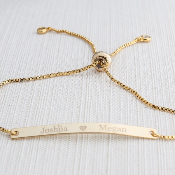 Name Bracelet, Silver, Gold or Rose gold plated, Date Bracelet,  Engraved bar bracelet, personalized bracelet, couple bracelet