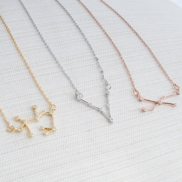 Zodiac Necklace, Star sign necklace, zodiac necklace in gold, silver or rose gold, gift for her, personalised necklace