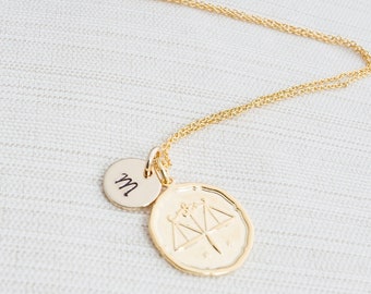 Personalised Gold Zodiac Necklace, Zodiac Jewelry, Initial Necklace, Constellation Necklace, Aquarius, Virgo, Pisces, Libra