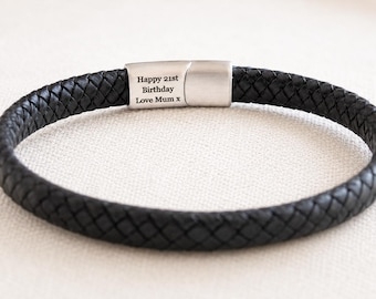 Personalised Men's Hidden Message Leather Bracelet with Matte Silver Clasp