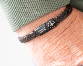 Personalised Coordinate Bracelet for Men, Genuine Leather with Compass and Hidden Message