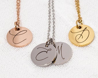 Initial Necklace, Non tarnish, available in gold, silver and rose gold, Disc Necklace, personalized jewellery, gift for her
