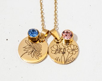 fleur de naissance et collier de pierre de naissance, non ternir, collier de fleurs, collier de pierre de naissance, cadeau pour elle