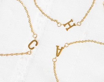 Gold Letter Bracelet, Sideway Initial Bracelet, Initial Bracelet, Stainless Steel letter Bracelet