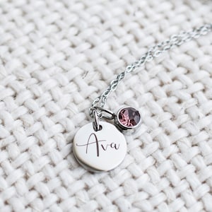 Silver Name and birthstone necklace,  personalized jewellery, birthstone necklace, gift for her
