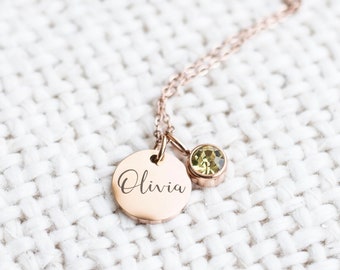 Rose Gold Name and birthstone necklace,  personalized jewellery, birthstone necklace, gift for her