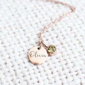 Rose Gold Name and birthstone necklace,  personalized jewellery, birthstone necklace, gift for her