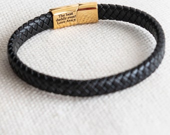 Gold Men's Leather Bracelet - Personalized Hidden Message Gift for him