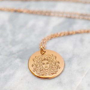 Medusa Necklace, Greek Mythology Jewelry, Medusa charm necklace Rose gold