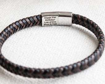 Veganistische leren herenarmband: roestvrij staal met verborgen boodschap