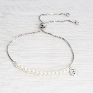 Personalised Ivory Pearl initial bracelet, Pearl bracelet, Initial bracelet, bridesmaid gift, slider bracelet