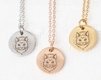Cat Necklace, Celestial Necklace, Boho gift for her. Available in gold, rose gold and silver