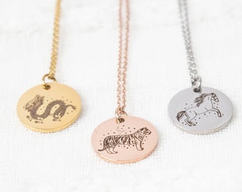 Lunar Zodiac Necklace, Lunar Zodiac jewellery, Non tarnish, Chinese new year gift, gift for her, animal zodiac