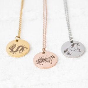 Lunar Zodiac Necklace, Lunar Zodiac jewellery, Non tarnish, Chinese new year gift, gift for her, animal zodiac