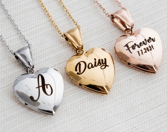 Personalized Heart Locket Necklace: Engraved Stainless Steel Memorial Gift