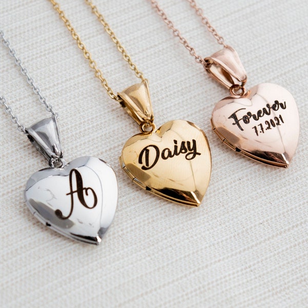 Small Personalised heart locket necklace, Stainless Steel locket necklace, Engraved Locket, gift for her, memorial gift