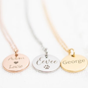 Name Necklace, Disc Necklace, personalized jewelry, Engraved necklace, personalised necklace, custom name necklace, gift for her