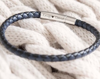 Hidden Message Bracelet for Him | Personalised Leather Bracelet | Secret Engraved Gift for Boyfriend
