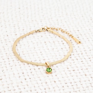 Gold Birthstone bracelet, birthstone bracelet, snake chain bracelet, birthday gift for her