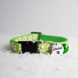 Personalized Cat Collar with Tag and Bell, Custom Cat Collar, Paw print Pet Collar