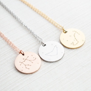Personalised Zodiac Necklace, Disc Necklace, Engraved Jewellery, Star sign jewellery, memorial gift