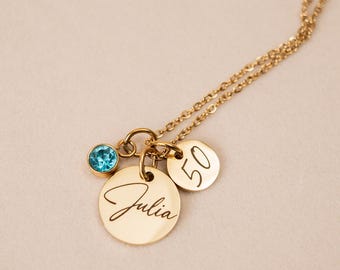 50th Birthday Necklace Personalised Name Birthstone Jewellery Gift for Her