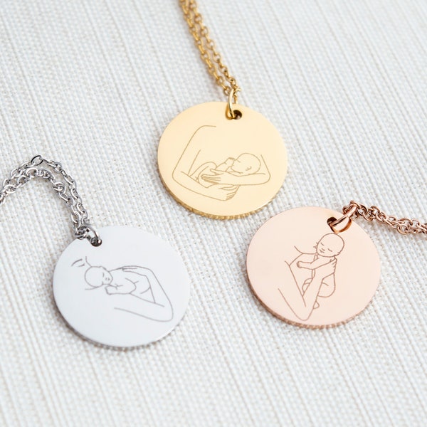 Stainless Steel Mother and Child Necklace, personalised gift, Disc Necklace, Engraved Jewelry, new mother gift, baby gift, gift for her