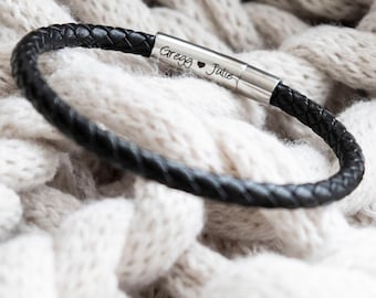 Personalised Men’s Leather Bracelet Hidden Message Stainless Steel Gift for Him