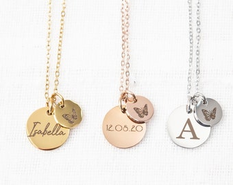 Name and Butterfly Necklace, butterfly jewellery, available in gold, rose gold and silver, gift for her, remembrance gift