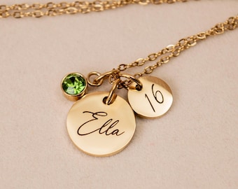 16th Birthday Necklace Personalised Name Birthstone Jewellery Gift for Her