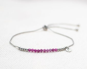 Personalised Ruby slider bracelet, available in gold, rose gold and silver, Rbuy bracelet, gift for her