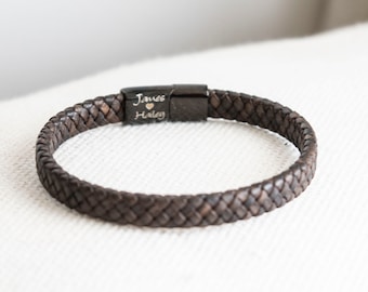Black Men's Hidden Message Bracelet, Leather bracelet, Men's Personalized Bracelet, Gift for him X