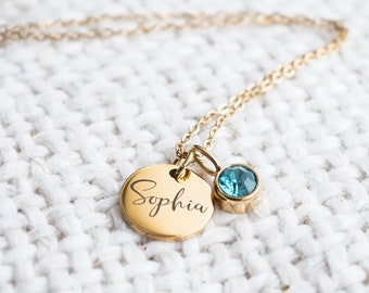 Gold Name and birthstone necklace,  personalized jewellery, birthstone necklace, gift for her