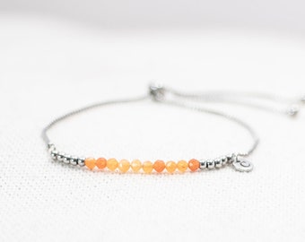 Personalised Red Aventurine slider bracelet, available in gold, rose gold and silver, Red Aventurine bracelet, gift for her