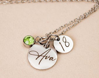 18th Birthday Necklace Personalised Name Birthstone Jewellery Gift for Her