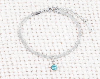 Silver Birthstone bracelet, birthstone bracelet, snake chain bracelet, birthday gift for her