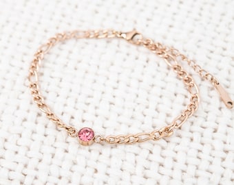 Rose Gold Birthstone bracelet, birthstone bracelet, chunky chain bracelet, birthday gift for her